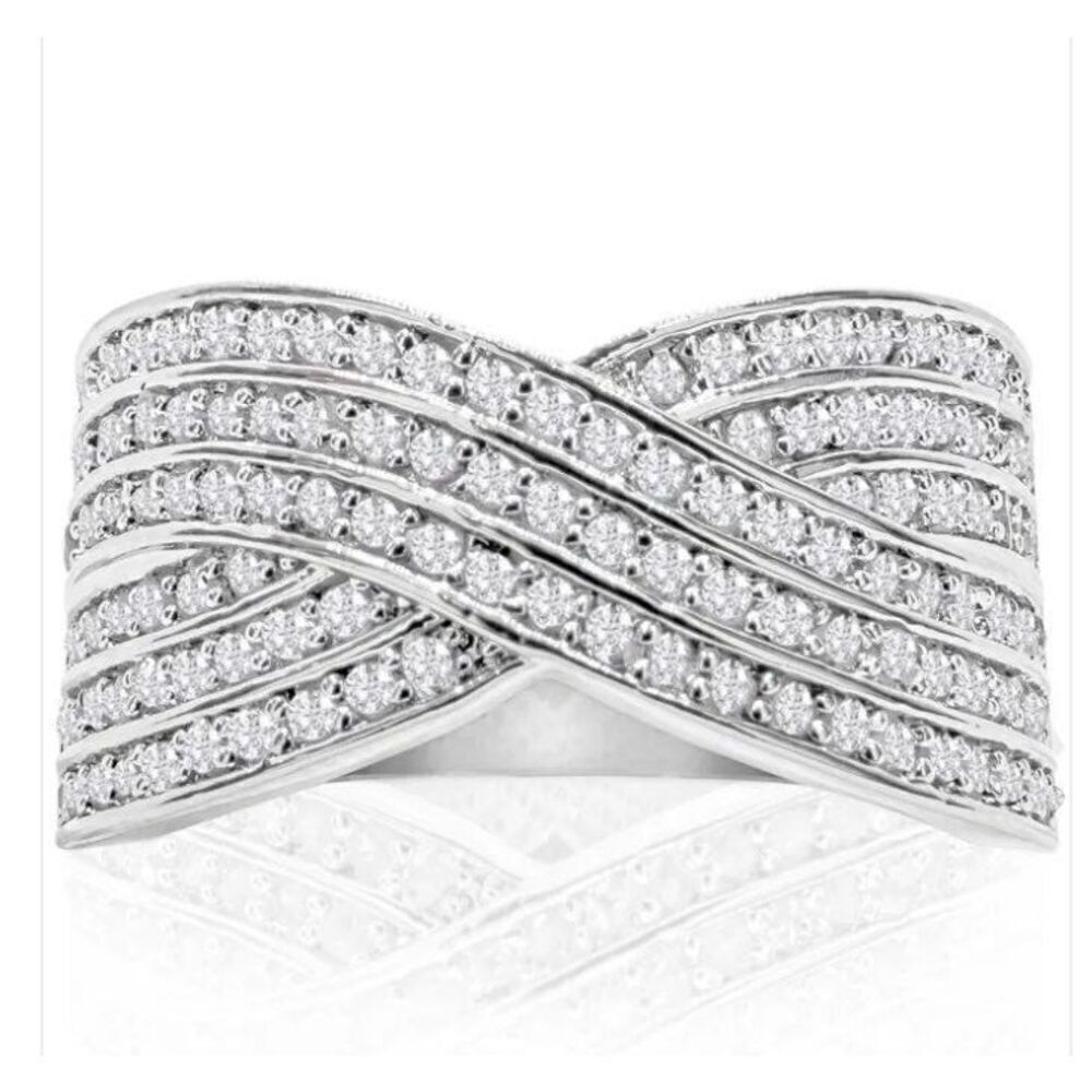 NEW~ 1 Ct. Rose Cut Genuine Diamond Swirl Crossover Ring Sz 8